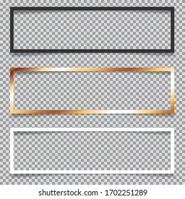 set of golden, white and black banner frames on transparent background 