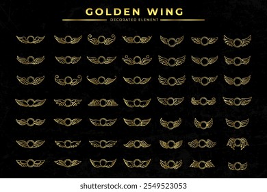 set golden wing element decorated vector design templates