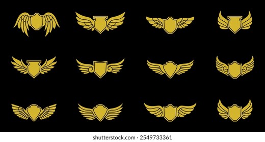 set golden wing element decorated vector design templates