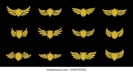 set golden wing element decorated vector design templates