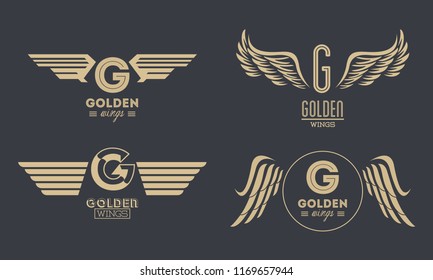 Set of golden wings emblems