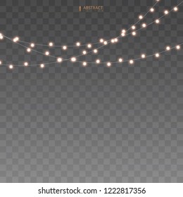 Set of golden xmas glowing garland. Christmas lights isolated on transparent background. Vector illustration EPS10