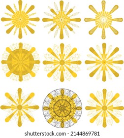 set color amarillo dorado creativo mandala estrella de fuegos artificiales 