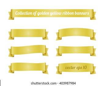 Set of golden yellow ribbon banners for promotion. Collection of retro scroll elements for design. Vector illustration.