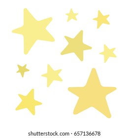 Set of golden and yellow shiny stars. Vector illustration doodle cartoon drawing. Hand drawn sparkle stars isolated. Star icons.