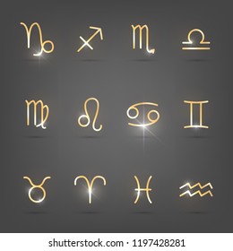 Set of golden zodiac signs