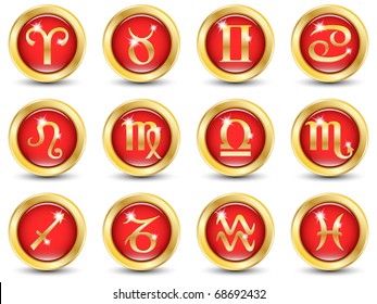 Set of the Golden Zodiac Signs. Vector