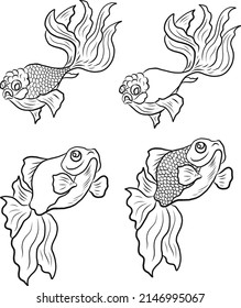 Set of goldfish vector on white background.Traditional Japanese animal illustration.