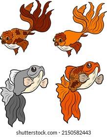 Set of goldfish vector on white background.Traditional Japanese animal illustration.