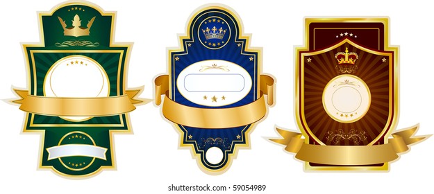 Set of gold-framed labels