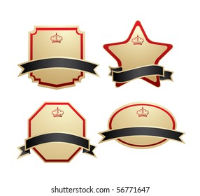 set of gold-framed labels on different topics vector illustration