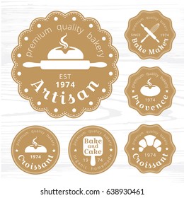 Set of Golds  logo bakery label vector, badges with bread and design elements.