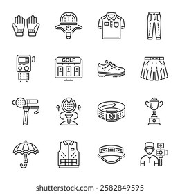 Set of Golf Accessories Linear Style Icons 
