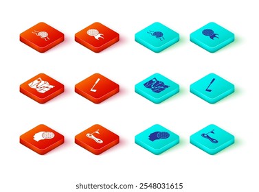 Set Golf ball, hole with flag, course layout, club,  and in water icon. Vector