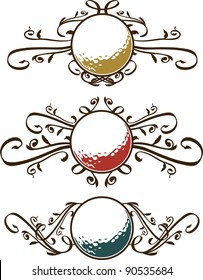 Set of Golf Ball Vector Scrolls