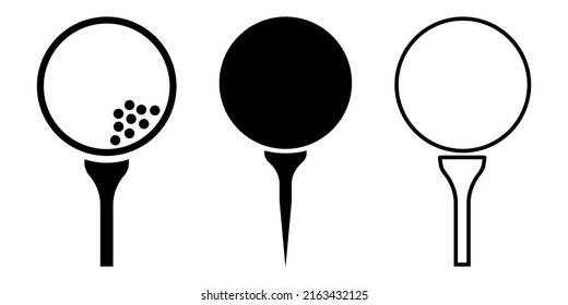 Juego de pelotas de golf en el tee. Iconos de la pelota de golf. Estilo de arte plano y lineal. Ilustración del vector