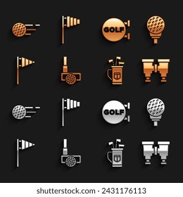 Set Golf club with ball, on tee, Binoculars, bag clubs, flag, sport,  and  icon. Vector