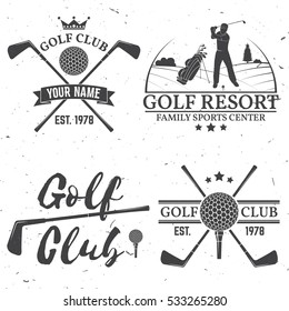 Set of Golf club concept with golfer silhouette. Vector golfing club retro badge. Concept for shirt, print, seal or stamp. Typography design.