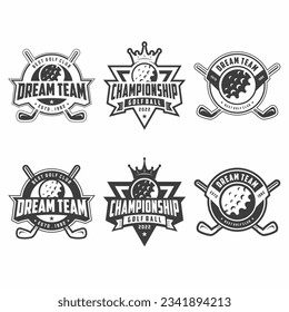 Set of golf club logo badges, volleyball design in black and white colors