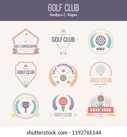 Set of golf club logo templates. Hipster sport labels with sample text. Elegant vintage icons for golf tournaments, organizations and golf clubs. Vector logotype design. 
