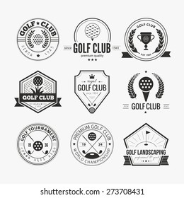 Set of golf club logo templates. Hipster sport labels with sample text. Elegant vintage icons for golf tournaments, organizations and golf clubs. Vector logotype design. 
