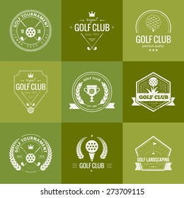 Set of golf club logo templates. Hipster sport labels with sample text. Elegant vintage icons for golf tournaments, organizations and golf clubs. Vector logotype design. 
