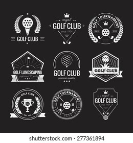 Set of golf club logo templates. Hipster sport labels with sample text. Elegant vintage icons for golf tournaments, organizations and golf clubs. Vector logotype design. 
