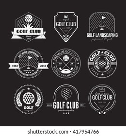 Set of golf club logo templates. Hipster sport labels with sample text. Elegant vintage icons for golf tournaments, organizations and golf clubs. Vector logotype design. 
