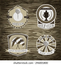 Set Of Golf Club Logo Templates.Vintage Sport Labels With Golf Ball, Championship Cup And Flags. Elegant Icons For Golf Tournaments, Organizations And Golf Clubs. Vector Logotype Design.