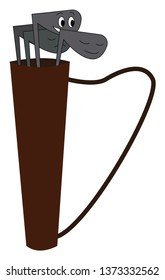 A set of golf clubs kept inside a bag vector color drawing or illustration 