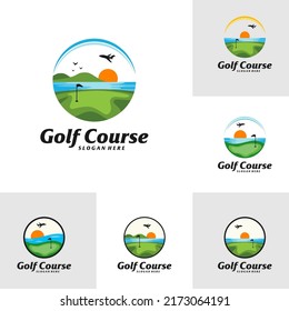 Plantilla de diseño del logotipo del juego de golf. Vector de concepto del logo del campo de golf. Símbolo de icono creativo