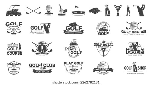 Set of golf elements for logo. Monochrome style