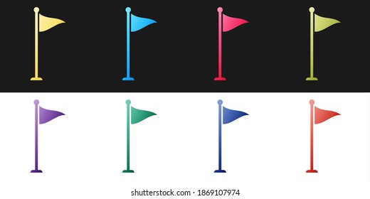 Set Golf flag icon isolated on black and white background. Golf equipment or accessory. Vector.
