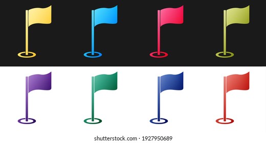 Set Golf flag icon isolated on black and white background. Golf equipment or accessory.  Vector