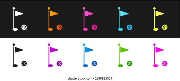Set Golf flag icon isolated on black and white background. Golf equipment or accessory.  Vector