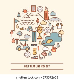 set of golf flat line icon