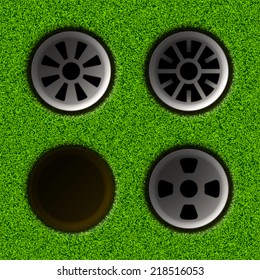 Set of golf holes. Vector illustration.