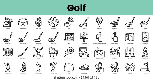 Set of golf icons. Linear style icon bundle. Vector Illustration