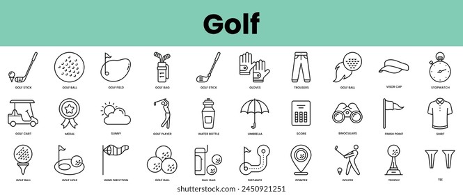 Set of golf icons. Linear style icon bundle. Vector Illustration