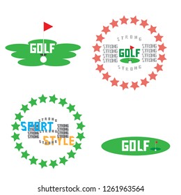 Set of golf logos for golfers. Templates for packages, badges, banners, posters, flyers, invitations, advertising, festive corporate events. Fashion accessories on clothes. Buttons.
