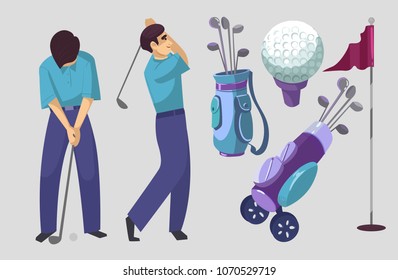 Set of golf objects. Vector illustration