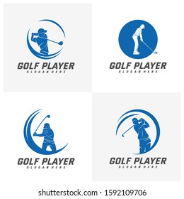 Set of Golf player logo design vector template. Creative icon symbol