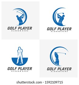 Set of Golf player logo design vector template. Creative icon symbol