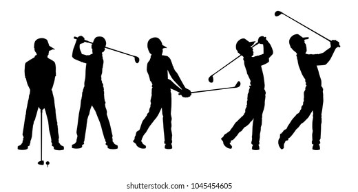 Set of golf player silhouette vector
