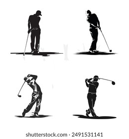 Set of golf player silhouette. Vector illustration isolated on white background.