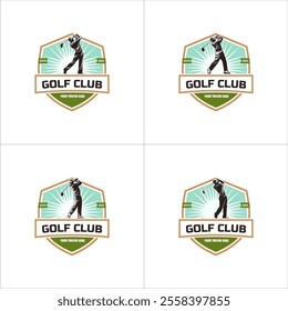 Set Golf Player Vector Illustration Set Black and White Silhouettes. Collection of Different Golf Player Poses Perfect for Logo