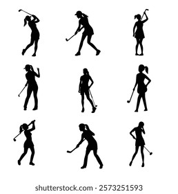 A set of golf player vector silhouettes illustration