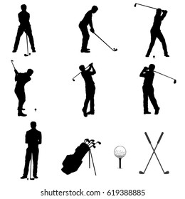 Set of Golf Players Silhouette. Vector Image 