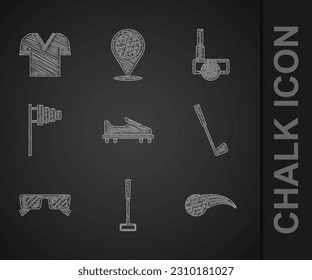 Set Golf shoe, club, ball, Glasses, flag, with and shirt icon. Vector