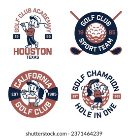 Set of Golf Sport Logo Mascot set in Vintage Retro Style 